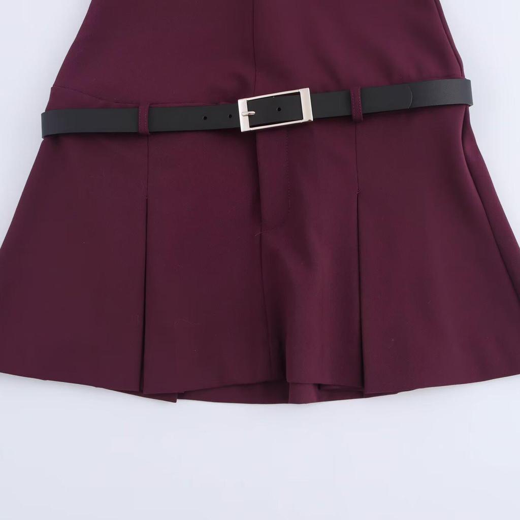 2024 Autumn V-Neck Sleeveless Slim-Fit Belted Dress