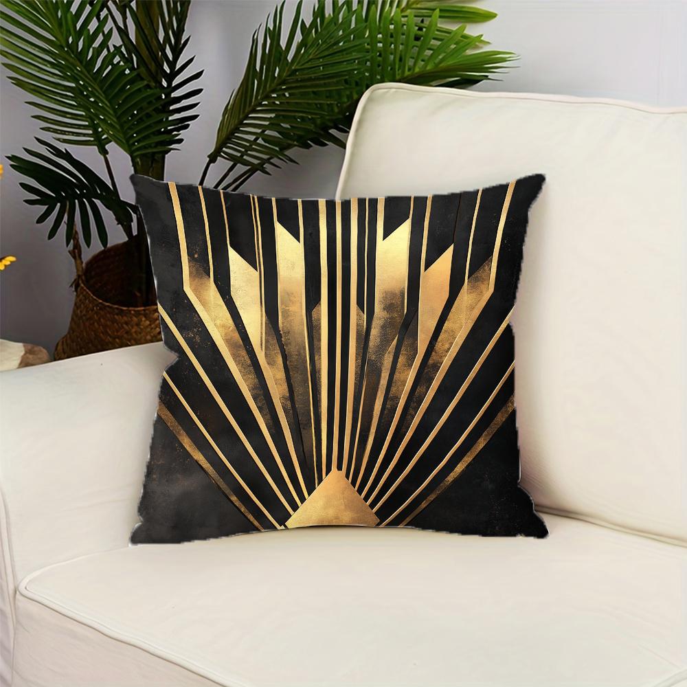 

Metallic Glossy Line Printed Pattern Throw Pillow Cover Polyester Cushion Cover Home Decor Pillow Cover with Zipper 16x16Inch
