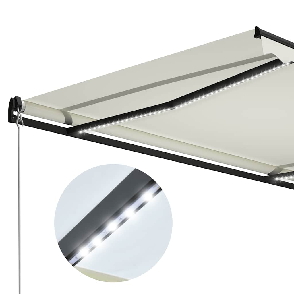 Manual Retractable Awning with LED Lights 300x250 Cm Cream