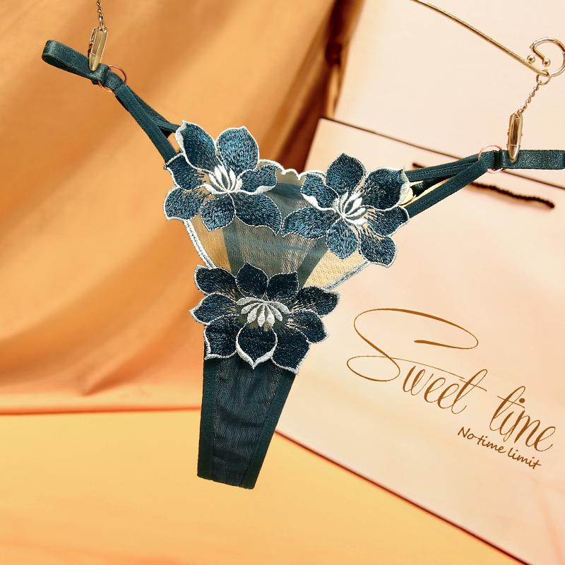 Breathable Underpants Flower Thin Belt Embroidery Transparent Women Panties Korean Underwear T Back Thongs String Briefs