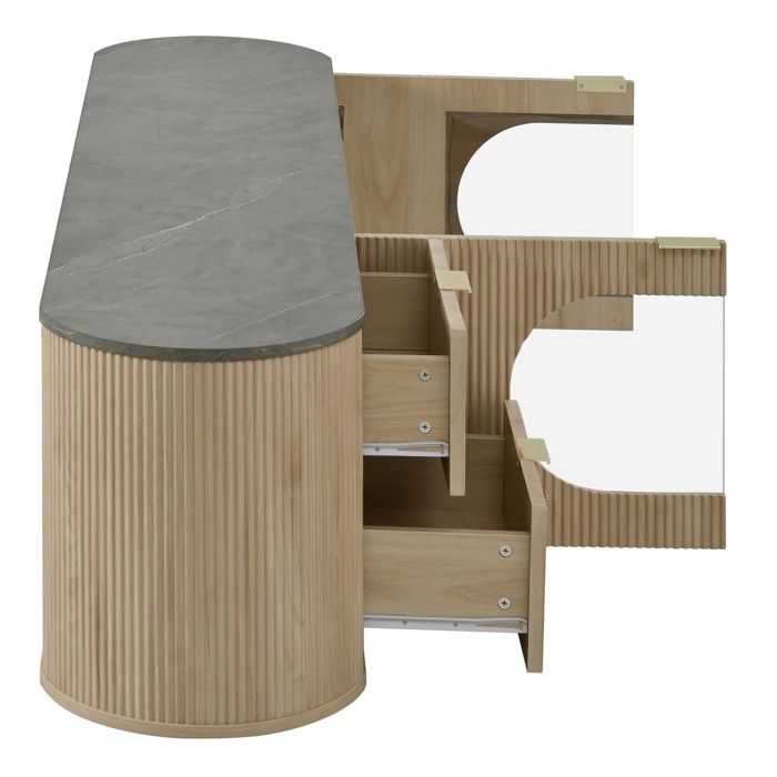 Mobile TV 172 cm – Ante 3D Texturizzate, Vetrina in Vetro, Scomparti con Cassetti e Ante - 172x38x45.5 cm - naturale