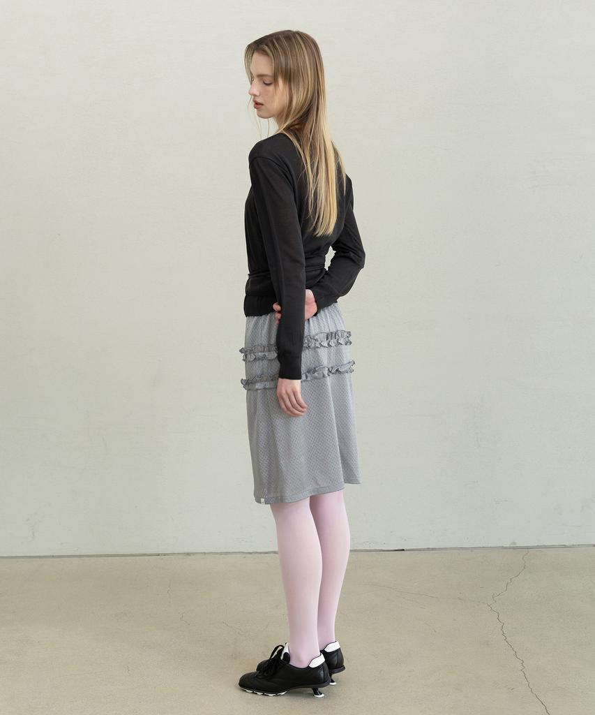 Forev Mesh Frill Midi Skirt - Silver
