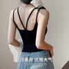 Summer integrated solid color suspender small vest with chest pad, female sexy beautiful back short, sleeveless top can be worn outside