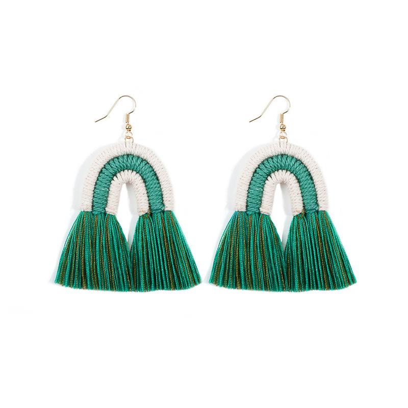 Niche design retro woven rainbow fringed earrings personalized versatile bohemian vacation long earrings