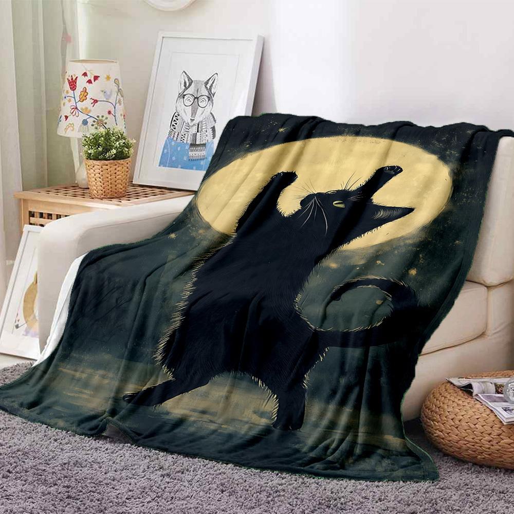 1pc Black Cat Moon Night Blanket Warm, Cozy, And Soft, Suitable for Sofas, Beds, Cars, And Office Use.Perfect for Camping And Travel, Making It a Grea