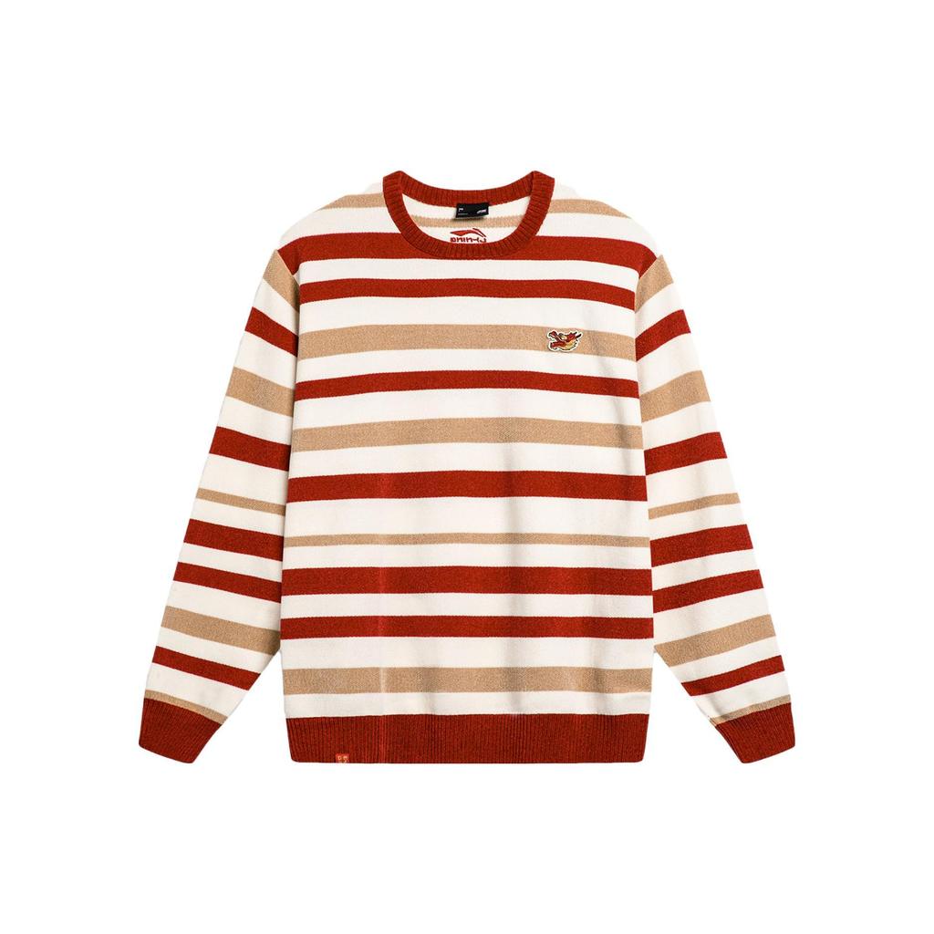 Li Ning Rijin Doujin Collection Knitwear Men's White Brown Red Stripes AMBU023-1
