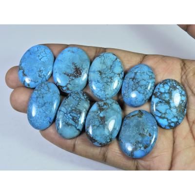 Colour Enhanced Magnesite Turquoise Oval Cabochon Loose Gemstone 09Pcs Lot C-2085