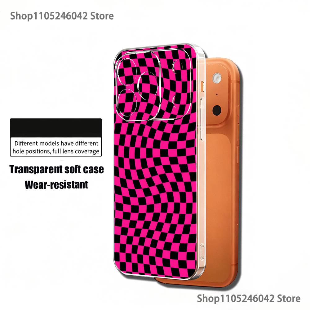 Checkered Pattern Transparent Soft Cover Phone Case For iPhone 17,16,15,14,13,12,11 Pro,Max,Plus,X,XS,XR,SE4,E Mini