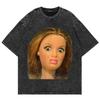 Cotton Vintage Washed Kawaii Disgusting Doll Face Funny Meme T Shirt  Fashion Menwomen Male Acid Wash Tees Vintage