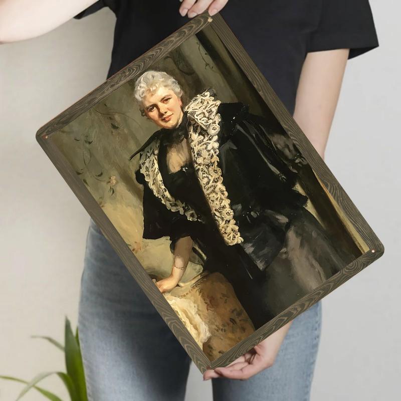 Vintage European Noble Lady Portrait Custom Metal Tin Painting Home Wall Art Decor for Living Room Study