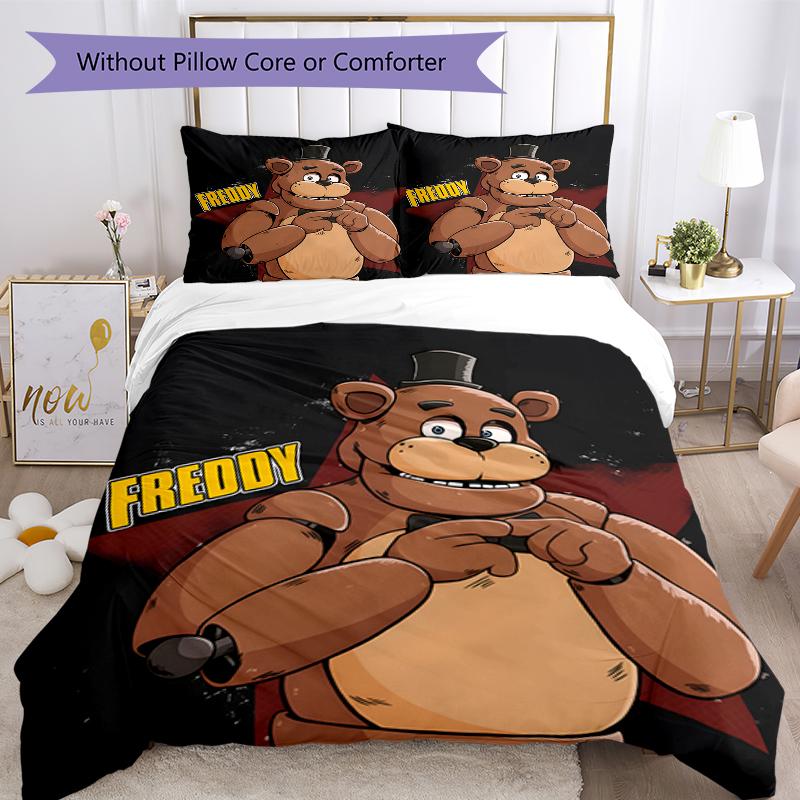 3pcs Freddy Bear2 Design Cover Set - HD Printed Bedding with 1 Cover and 2 Pillowcases - Perfect for Home and Dorm Decor