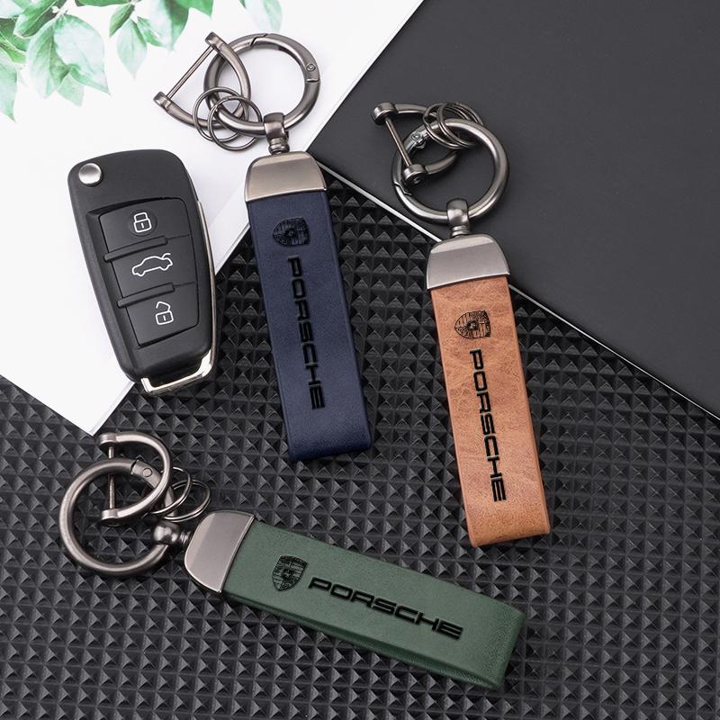 Metal Leather Car Keychain Anti-Loss Key Ring For Porsche Panamera Carman Macann Bobst Cayenne 911 981 991 970 996 Stickers