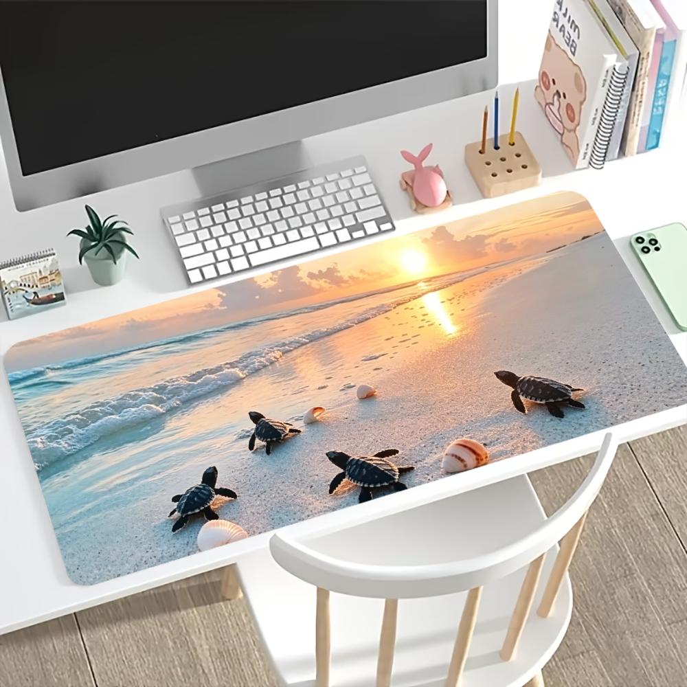 Desk Mat Beach Sunset Sea Turtle Print Anti Slip Rubber Mousepad Stitched Edge Keyboard Pad For Pc Laptop Gamers Table Accessory