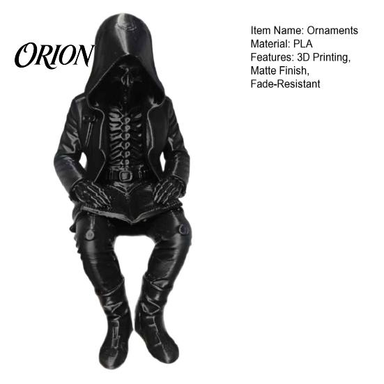 Dark Aesthetic Home Ornament 3D Printed Hooded Skeleton Reading Figurine, Gothic Bookshelf Edge Sitter Statue, Mysterious Figurine Halloween for Desk
