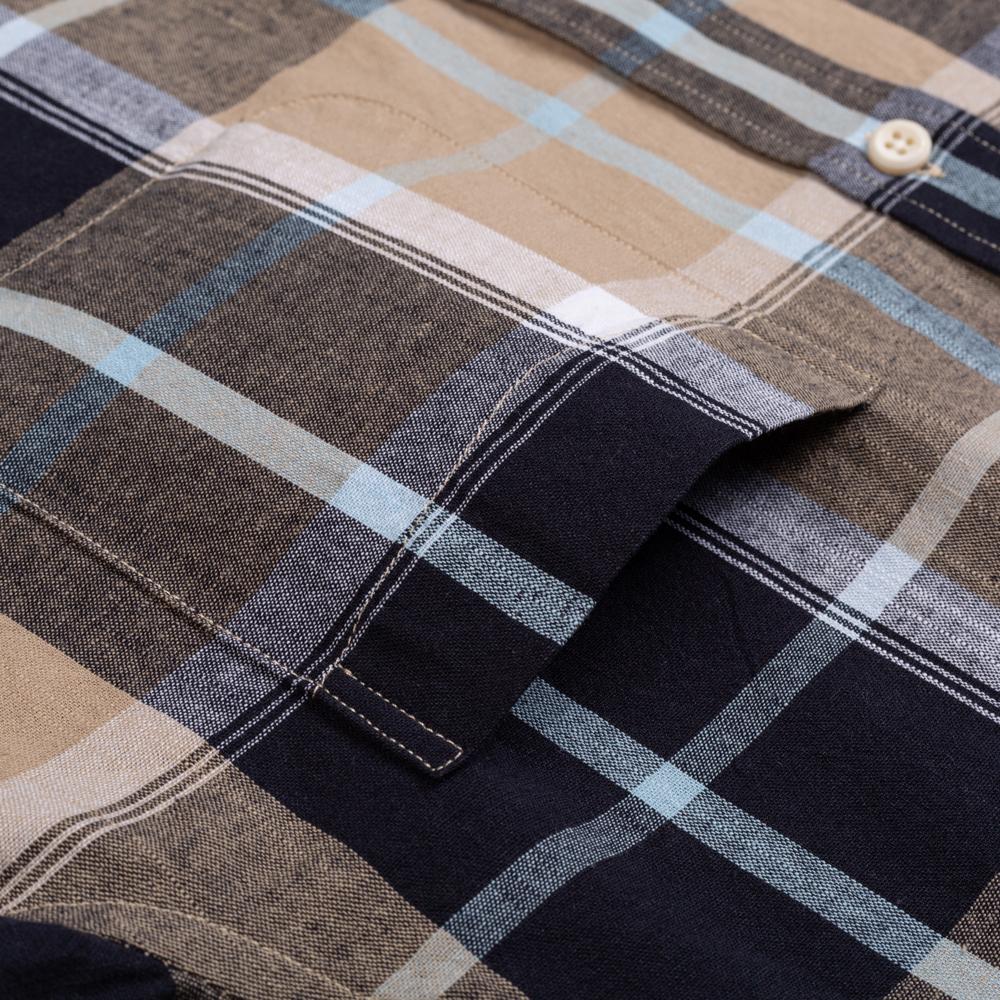 Men's Classic Fit Casual Plaid Linen Cotton Shirt Single Pocket Button-down Comfortable Soft Long Sleeve Stripe Checked Shirts