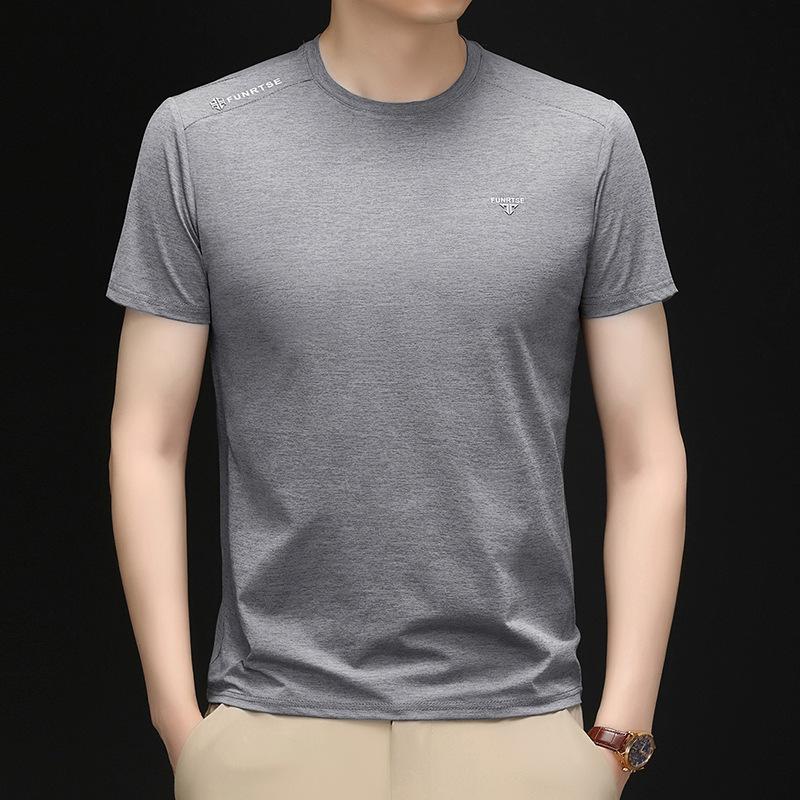 

Men s Stretchy Breathable Ice Silk Short-Sleeve T-Shirt - Round Neck, Solid Color, Versatile Casual Base Layer for Summer. 4XL серый