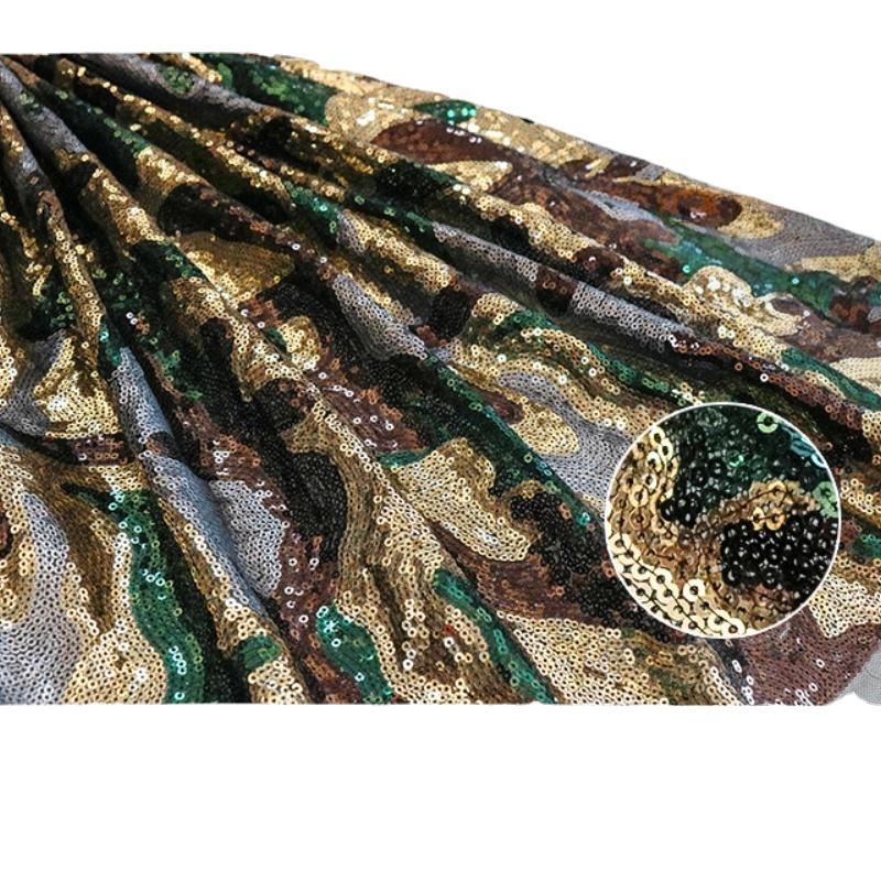 1yard African Lace Sequin Embroidered Fabric Camo Embroidery Cloth 3MM Beaded Lace Sequin Fabrics for DIY Sewing Clothing