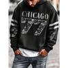 Winter and autumn men's warm hooded sweatshirt with digital print casual sportswear for street style