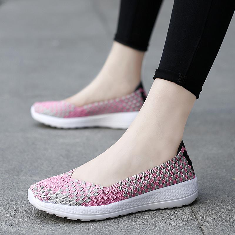 Mocassini Estivi Rosa Scarpe da Passeggio sulla Spiaggia Donna Multicolore Intreccio Casual Morbidi Slip-on Mocassini Piatti Intrecciati Scarpe da Ginnastica Taglie Forti