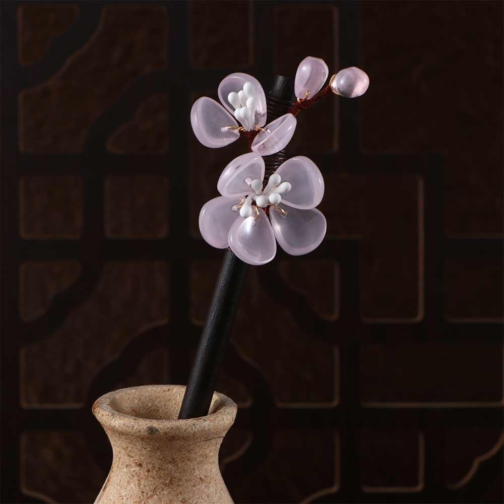 Hanfu Dress 1 Pc Flower Hair Clips Glass Hair Sticks Hair Fork Hairpin Wooden