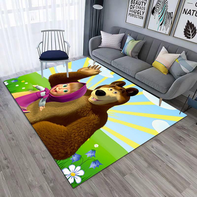 Russian animation Masha and the Bear Fairy Tale Cartoon Carpet Soft Home Living Room Bedroom Door Mat Outdoor Picnic Ground Mat rug T6