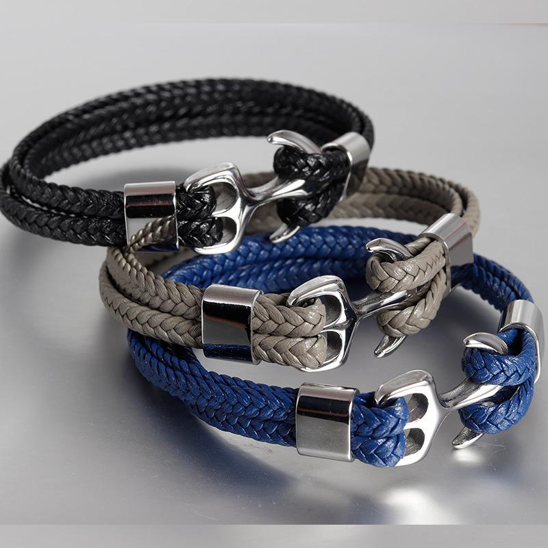 Men's Anchor Bracelet, Retro Woven Leather Rope Bracelet, Multi-layer Leather Bracelet, Couple Bracelet.