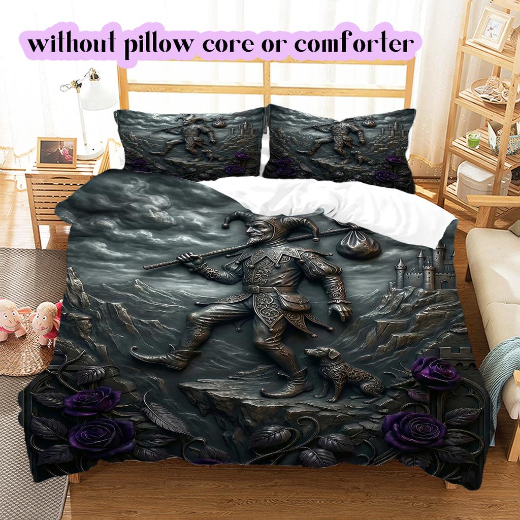 Metal reliefs Pattern Bedding Quilt Set Quilt Cover Pillowcase Home Decoration Birthday Gift (1 * duvet cover + 2 * pillowcase, without core)