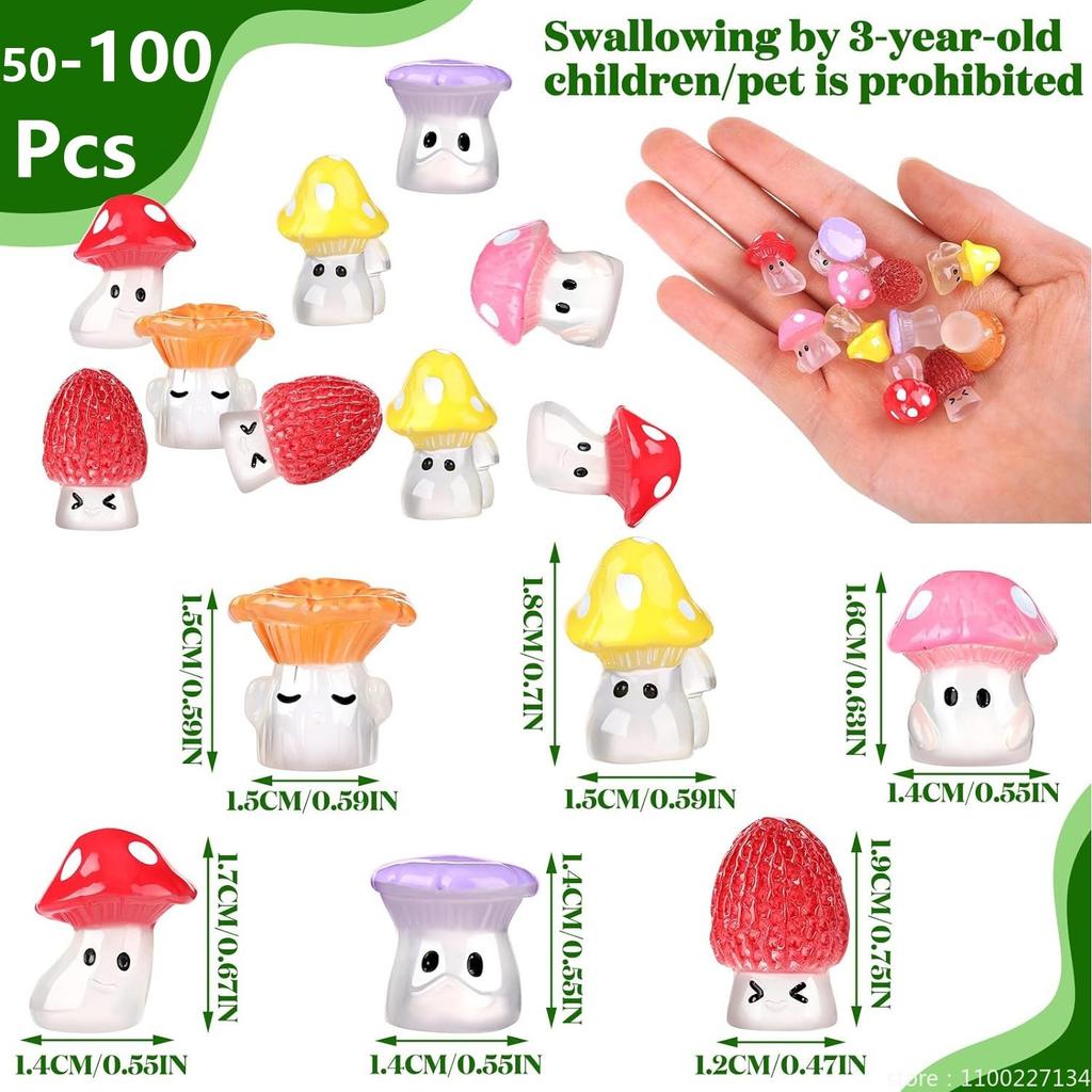 100/50 Stuks Miniatuur Paddenstoelen Gloeien 's Nacht Feeëntuin Decoratie Paddenstoel Hars Beeldjes Huis Decoratie Tafel Accessoires