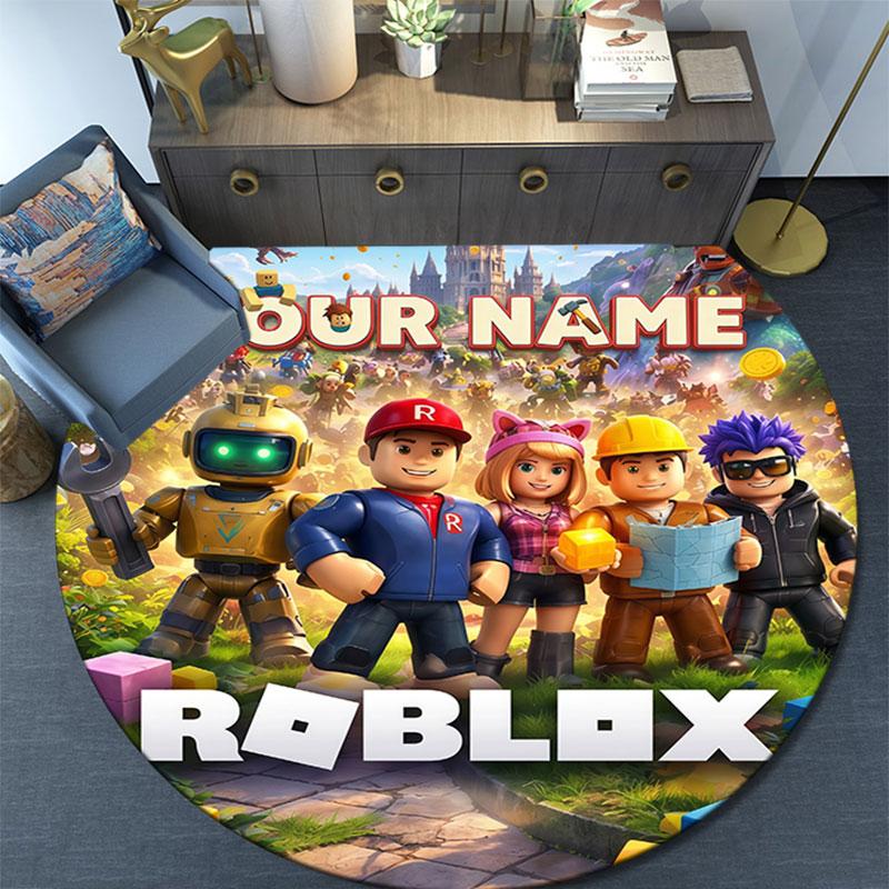 Custom Name,Roblox pattern round rug,Carpet Rug for Living Room Bedroom Playroom ,Non-slip Floor Mat,Holiday Gifts and Birthday Gifts.