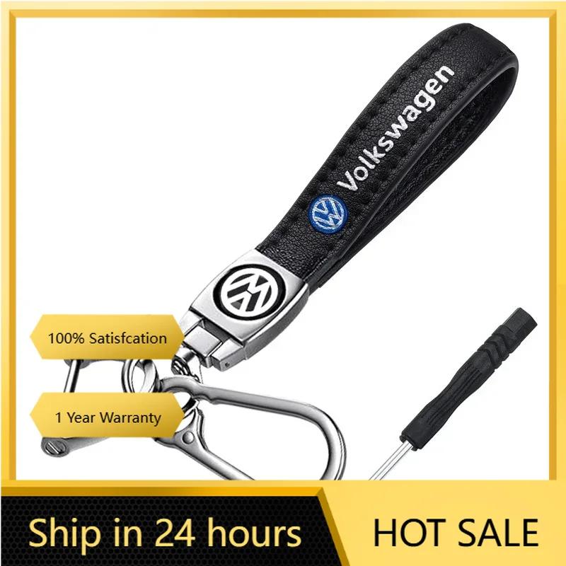 2025 Hot Leather Keyring Metal Car Logo Keychain Pendant for Volkswagen Golf Passat Jetta Touareg Tiguan Polo Sharan Santana Acc