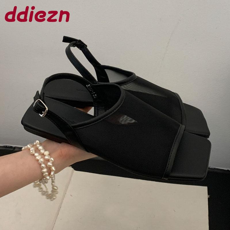 Fashion Fashion Shallow Women Flats With Shoes Sandals Luxury Female Mesh Breathable Footwear Ladies Flats Sandals Shoes Summer Spring