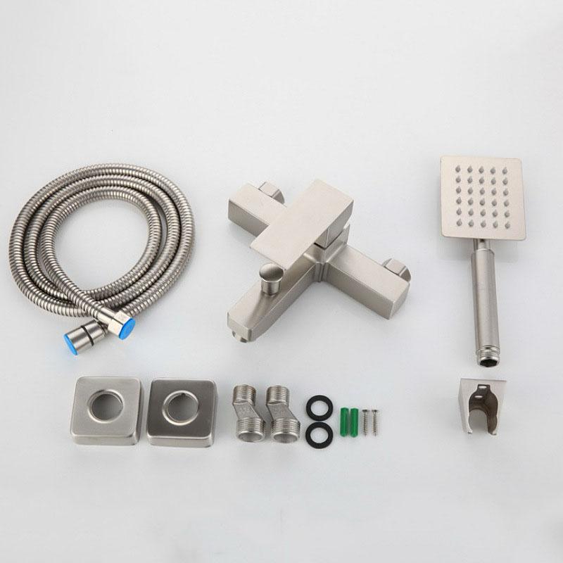 

304 Stainless Steel Square Bathroom Shower Set Nickel Hand Hand Shower Head Hot And Cold Water Valve Faucet Bathtub Faucet Set