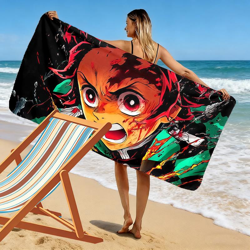 Demon Slayer Kimetsu no Yaiba Print Beach Towel, Large Soft Quick Dry Towel for Beach Camping Swimming