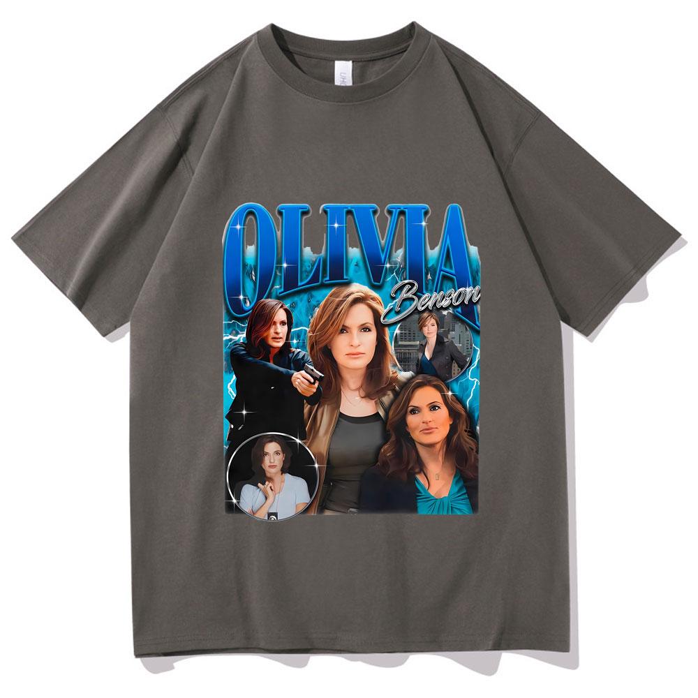 Retro Olivia Benson Tshirt Unisex Women Fashion Oversized Streetwear Male Casual Cotton T Shirts Unsiex Vintage Short Sleeve Tees