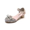 Girls High Heels for Kids Party Wedding Evening Dress Shoes Fashion Bow Diamond Crystal Shoes Princess Stockings Girl Sandals