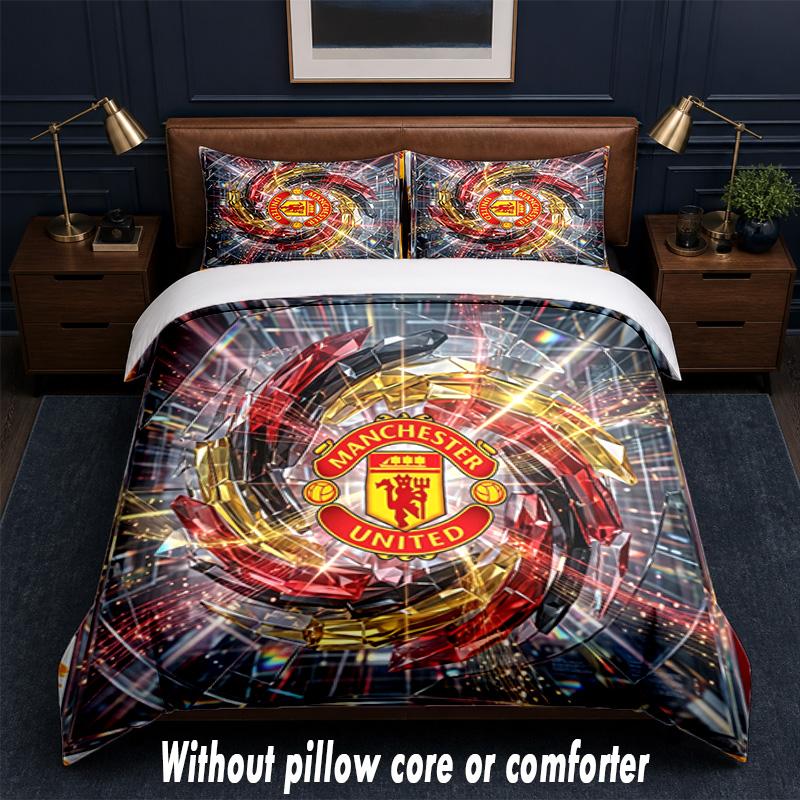 Manchester United Diseño Juego de Cama Ropa de Cama 1 Funda Nórdica + 2 Fundas de Almohada Suave Transpirable Ropa de Cama para el Hogar