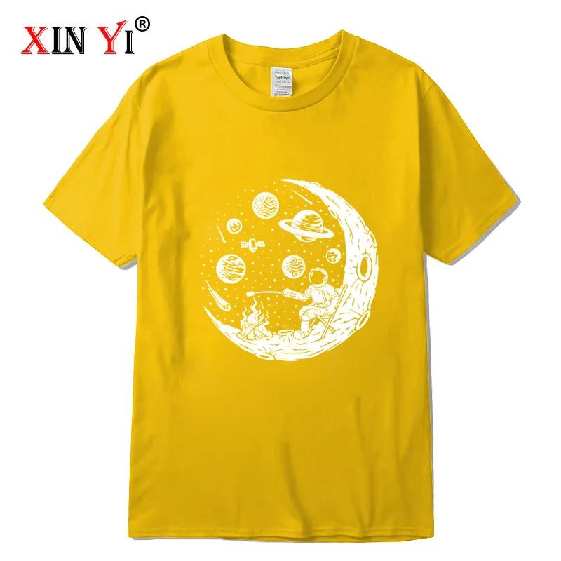Mens printed Tshirt 100 cotton smiling astronaut moon barbecue pattern casual loose Tshirt