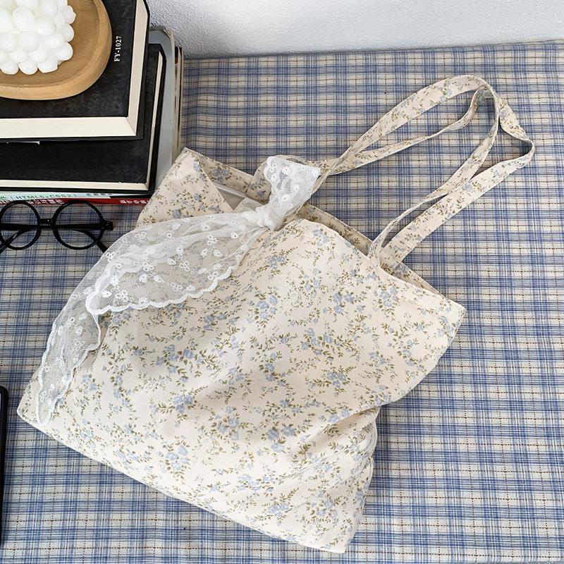 Gentle Style Small Floral Single-shoulder Bag Women's Handbag, Zipper Bag Artistic and Fresh Fabric Bag