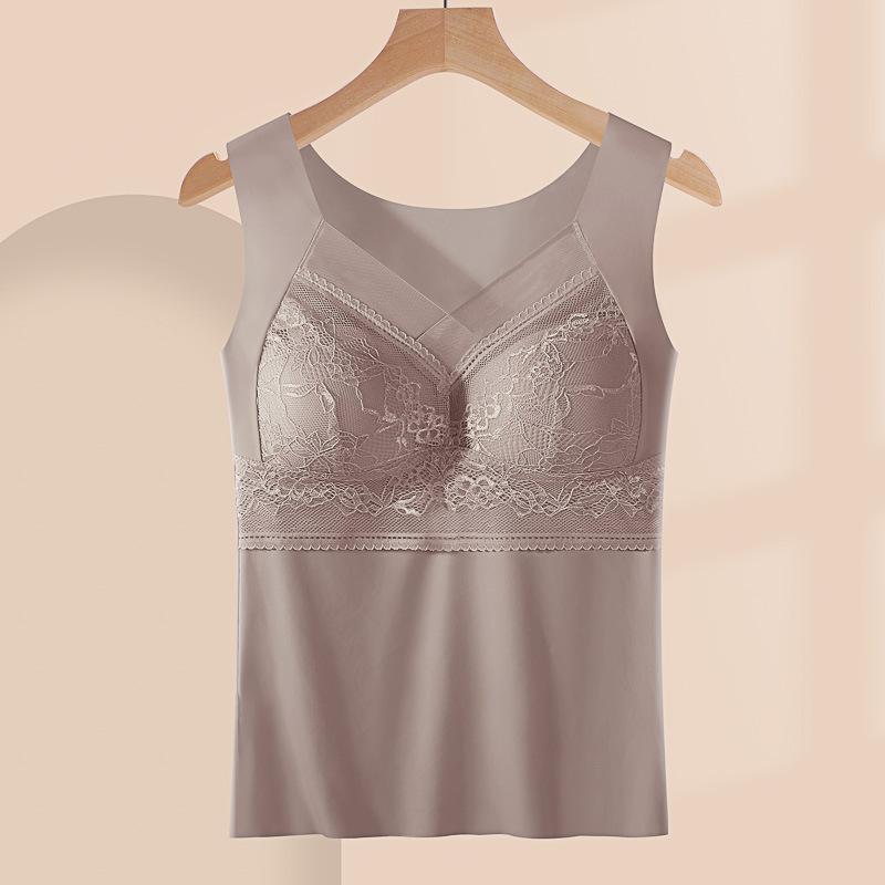 Large size lace ice silk underwear women's integrated fixed cup ring non-marking gathering anti-sagging sports vest bra cover