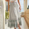 Summer Elastic High Waist Bohemian Skirt Ladies Casual Printed Single Breasted Floral Skirt Sweet Button A-Line Slit Skirt 22684
