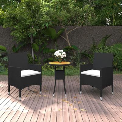Vidaxl 3-Piece Garden Furniture Set, Poly Rattan, Black