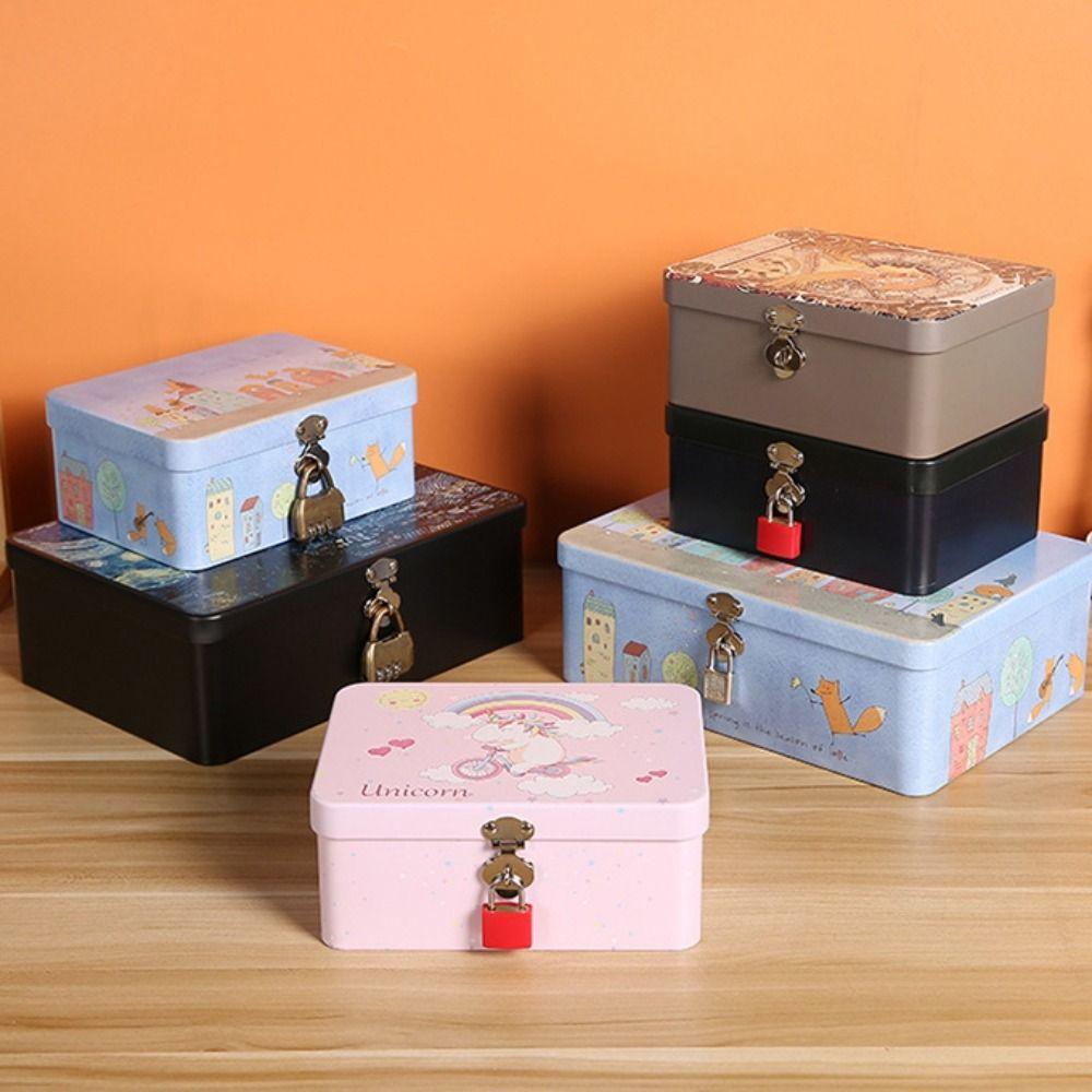 Large Capacity Tinplate Box Multi-purpose Jewelry Storage Metal Box Locking Storage Trunk Gift