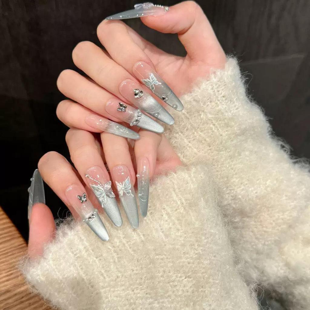 Mirror Moon Butterfly Ice Crystal Cat Eye Designer Nail Stickers – Handmade Luxury Style