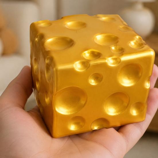 Cheese Cube Squeeze Toy Golden Stress Relief Toy, Giant Office Anxiety Gadgets Simulated Food Pinch for Reduction & Boredom Fidget Toys