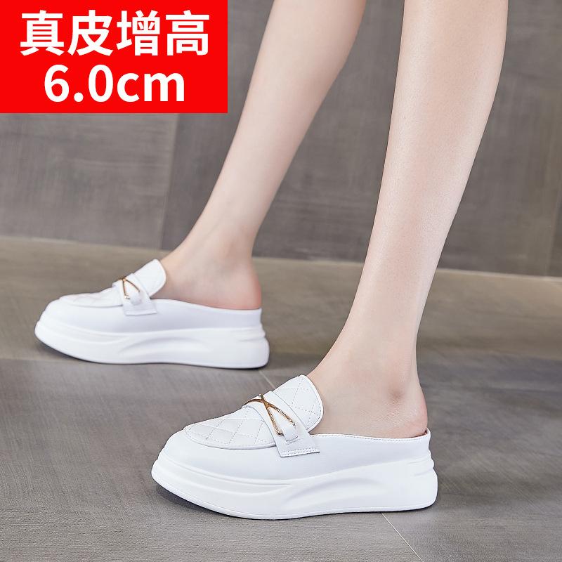 

Summer new leather thick-soled heightening half slippers women lazy one-pedal sandals women s casual 34