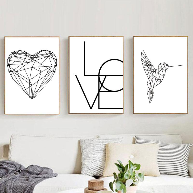 LOVE Wall Art Canvas Poster and Print Hexagon Graphic Abstract Painting Minimalist Nordic Decoration Pictures Modern Home Decor