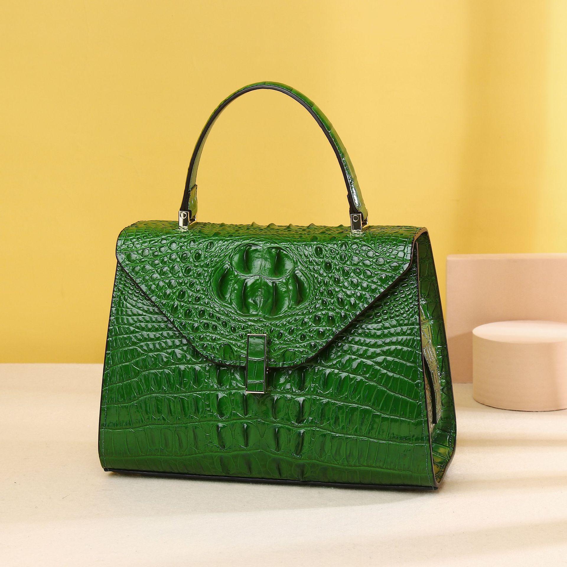 

Сумка Valle с узором крокодиловой кости для женщин, классическая застежка-крышка, модная женская сумка, сумка через плечо на одном плече зелёный