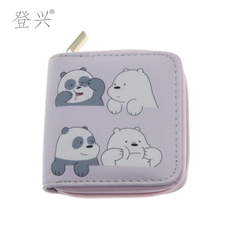 New Pink Panda Cartoon PU Short Small Wallet, Bear Children's Bag Student