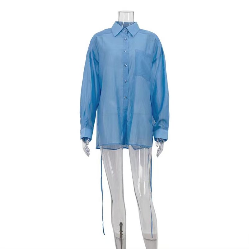 

Fashion New Arrival Fashion Loose Casual Long Sleeve Shirt Loose Single Brewed Shirt Blue L