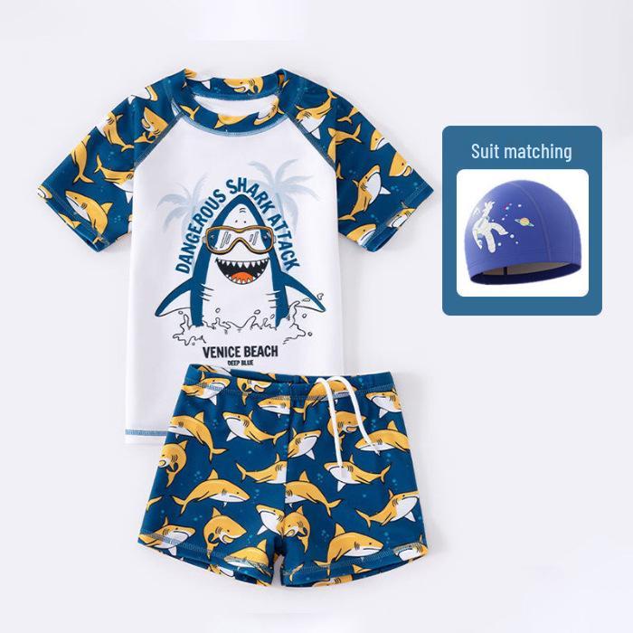 

2024 Детский комплект купальника с коротким рукавом для защиты от солнца с акулами - Быстросохнущий для мальчиков 120 cm